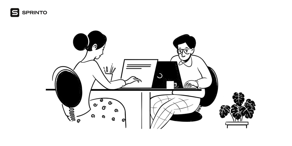 illustration of two people working with laptop